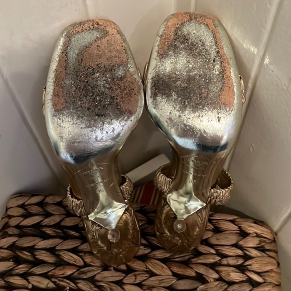 Prada Gold Leather Sling Back Heels - Picture 10 of 15